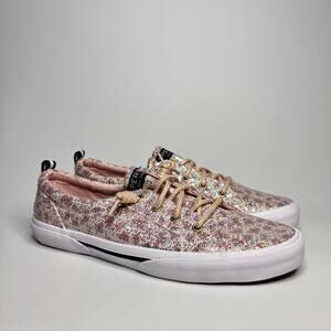 Sperry Youth Pier Wave Boat Shoe in Blush Leopard Sequin